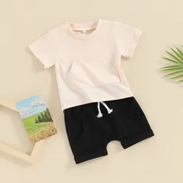 Clothing Sets Infant Baby Boy Summer Clothes Soild Colour Short Sleeve Sweatshirt Tops Elastic Waist Shorts 2PCS Toddler Outfits