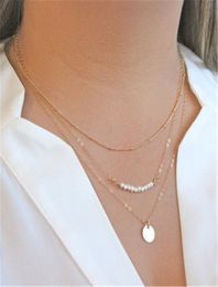 Fashion Layer Necklaces Gold Filled Sliver Round Peal Necklace Necklace Dainty Beaded Satellite Chain Bijoux Collare6732961