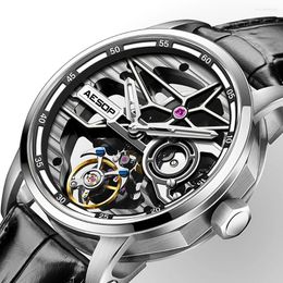 Wristwatches AESOP Men Skeleton Tourbillon Manual Winding Mechanical Wrist Watches Sapphire Glass Super Luminous Hollow Toubillon Clock 7053