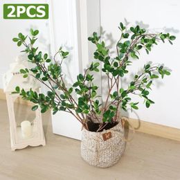 Decorative Flowers 2Pcs Faux Branches Artificial Greenery Stems Reusable Ficus Twig With Green Eucalyptus Leaves Realistic