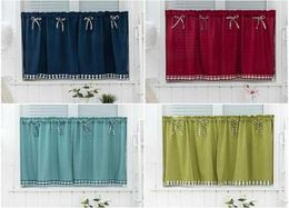 Bay Window Curtains Grid Short Curtain for Kitchen Cabinet Door Separate Panel Bowknot Decor Drapes Cosy Cafe Bar HalfCurtain 219793934