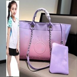 Kids Bags Luxury Brand CC Bag Womens Holiday Series Rainbow Iridescent Gradient Beach Shopping Bags Deauville Clutch With Silver Metal Hardware Matelasse Chain Cro