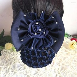 Hair Clips Korean Style Women Headdress Flower Rhinestone Holder Girl Accessory Bun Cover Snood Spring Clip