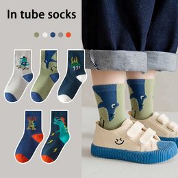 Kids Socks 5pairs Casual Cute Cartoon Dinosaur Knit Socks Soft Comfortable Breathable Socks Boys And Girls Accessories Y240504