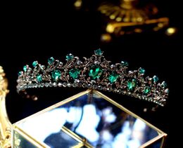 Baroque Vintage Gold Black Green Crystal Bridal Tiaras Crowns Pageant Prom Rhinestone Veil Tiara Headbands Wedding Hair Jewellery Y22736642