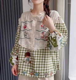 Women's T Shirts Cotton Women Shirt Plaid Patchwork Long Sleeve O Neck Basic Tops 2024 Spring Summer Fashion Thin Lady Blouse