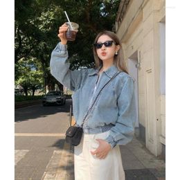 Women's Jackets GkyocQ Korean Chic Women Tops Denim Long Sleeve Jacket Dongdaemun Fashion Turn Down Collar Zipper Design Short Coat