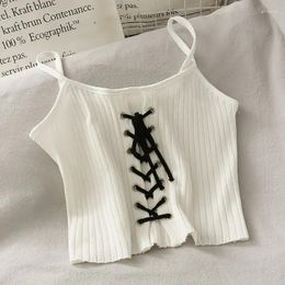 Women's Tanks Bandage Top Y2K Crop Women Knitted White Female Straps Camisole Summer High Street Party Outfits Sexy Tank