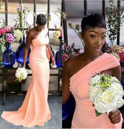 African One Shoulder Mermaid Bridesmaid Dresses Draped Sweep Train Garden Country Wedding Guest Gowns Maid of Honour Dress Plus Siz2237959