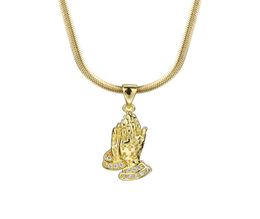 Fashion Jewelry Men Women Charm Prayer Hand Pendant Necklaces Rhinestone Crystal Design Long Chain For Mens5270115