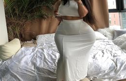 KGFIGU kim kardashian gray outfits women tank tops and long skirts sets 2019 Summer 2 piece two piece skirt Y2007018406542