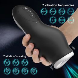 7 Speeds Sucker Masturbater for Men Automatic Vibration Vagina Masturbation Cup Sex Machine Rechargeable Black Blue 240423