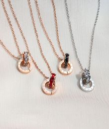 Luxury Roman Numerals Pendant Necklaces Crystal Diamond Rose Gold Silver Fashion Titanium Steel Double Circle Bracelets Anklets Wo7704805