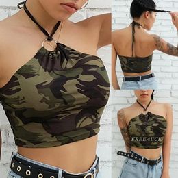 Women's Tanks Camouflage Camisole Sleeveless Top Waist Women Halter Tank Clothing FREEAUCE