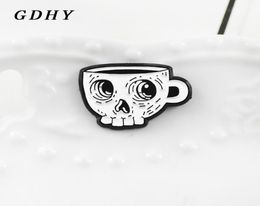 GDHY White Skeleton Coffee Cup Brooch Enamel Pin Skull Cup Death039s Skull Cafe Lapel Shirt Brooch Emblem Halloween Gift5287212