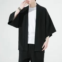 Men's Casual Shirts Japanese Cardigan Kimono Shirt Traditional Samurai Summer Plain Coat Yukata Outer