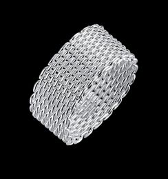 Net Rings 925 Silver Plated Round Braided S925 Flat Band Ring Trendy Fashionable Generous Designed Party Dancing Elegant Gifts POT6186008