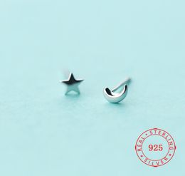 cute girls genuine 925 sterling silver stud fashion small jewellery moon stars earrings made in China3710179