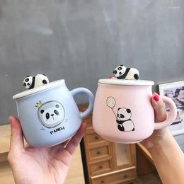 Mugs European Ceramic 3D Cartoon Panda Coffee Milk Mug With Lid And Spoon Porcelain Cute Couple Water Cup Office Teacups Drinkware