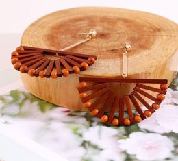 2020 Vintage Sector Handmade Brown Weave Wooden Drop Earrings For Women Trendy Geometric Wood Statement Earring Korean Jewelry18785394