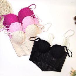 Women's Tanks 2024 Summer Women High End Fashion Bustier Corset Crop Tops To Wear Out Korean Style Camisoles With Pleated Bra Kawaii Party