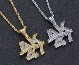 AK47 Gun Men Luxury Designer Necklace Pendant With Chain Gold Silver Bling Crystal Cubic Zircon Hip hop Jewellery Whole8748001