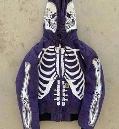 Men039s Jackets Men Streetwear High Street Skull Skeleton Print Hoodie Cardigan Oversized Casual Sweatshirt Fashion Vintage Coa2566274