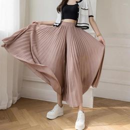 Women's Pants Wide Leg Elegant Chiffon For Women High Waist Pleated Trousers Loose Fit Solid Color Streetwear Summer