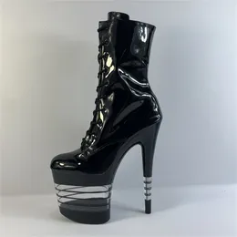 20cm 섹시한 검은 극 춤 신발 나이트 클럽 특허 가죽 부츠 하이힐 짧은 부츠 패션 여성 쇼 스토브 파이프 부츠