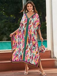 Fashionable Bohemian Printed Kaftan Women's Handbag Set Beach Dress Comfy Flattering Moo Robe Beachwear Q1619