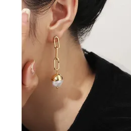 Stud Earrings Brass Stuning Linked Real Natural Pearl Women Jewelry Punk Party T Show Gown Runway Trendy Korean Japan Israel