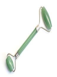 Natural Tumbled Chakra Green Aventurine Carved Reiki Crystal Healing Gua Sha Beauty Roller Facial Massor Stick with Alloy SilverP4157860