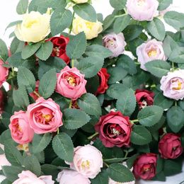 Decorative Flowers 5pcs Artificial Camellia Leaves 1pcs 5 Flower Poles Creative DIY Bouquet Arrangement