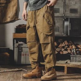 Mens American Street American Clicker Work Pants Retro Solid Old Style Loose Pants Fashion Simple Large Pockets Versatile Pants 240429