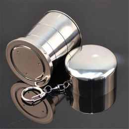 Stainless Steel Folding Cup With Keychain Camping Cups Traveling Outdoor Collapsible Lid Portable Drinkware 240422