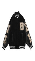 Hip Hop Baseball Jacket Men Furry Bone Letter Patch Colour Leather Sleeve College Style Streetwear Harajuku Bomber Jacket Coat 20127397885