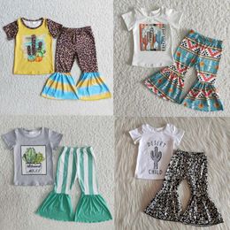 Clothing Sets 2PCS Boutique Wholesale Western Style Spring Outfits Cactus Clothes Baby Girls Short Sleeve And Bell Bottoms