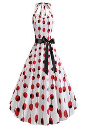 Casual Dresses 2021 Vintage Dress 50s 60s Polka Dot Print Sleeveless Summer Sexy Halter Party Rockabilly Swing Robe Femme Plus Siz7009574