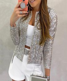 Women Fashion Sequin Glitter Jacket Long Sleeve Short Coats Elegant Autumn Outwear Office Ladies Solid Streetwear1728582