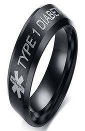 8mm Diabetic Medical Sign Ring Titanium Steel Men and Women Ring Medical Reminder Band Rings Jewellery 7758319
