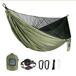 Portable Quick Setup 290*140cm Travel Outdoor Camping Hammock Hanging Sleeping Swing Bed with Mosquito Net 240430