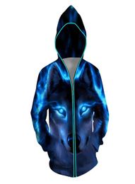 Mens Women Colourful Glowing Coat 3D Wolf Animal Print Led Luminous Zipper Top Blouse Punk Style Hoodie Sudaderas Con Capucha8465315