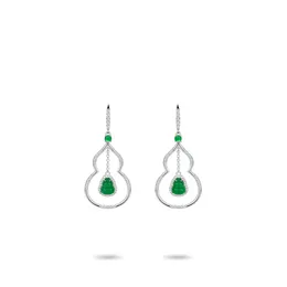 Dangle Earrings ZOCA Natural Full Green Jade Gourd Drop S925 Sterling Silver Gilt Cloisonne Traditional Style Jewelry Wholesale