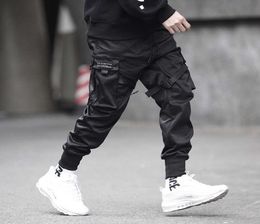 Prowow Men Ribbons Streetwear Cargo Pants Autumn Hip Hop Joggers Pants Overalls Black Fashions Baggy Pockets Trousers 2107093539632