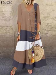 ZANZEA Spring Bohemian Dress Fashion Retro Holiday Women Loose Short Sleeve Dresses Casual Elegant Vestidos 240419