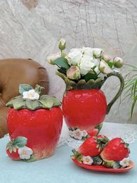 Vases Ceramic Heart-to-heart Printing Strawberry Vase Sealed Jar Living Room Table Several Dining Home Crafts Tea Dried Fruit