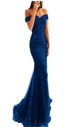 Off The Shoulder Mermaid Long Evening Dresses Tulle Appliques Beaded Custom Made Formal Evening Gowns Prom Party Wear9728307