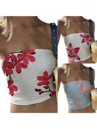 Women's Tanks Women S Floral Print Tube Tops Summer Strapless Bandeau Slim Fit Shirts Streetwear