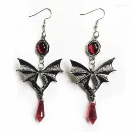 Dangle Earrings Gothic Retro Vampire Bat For Women Fashion Witch Jewellery Halloween Gift Red Drop Pointed Crystal Hook Pendant