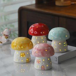 Decorative Figurines Handmade Cute Ceramic Cartoon Mushroom Night Light Desk Decoration Home Accessories Garden Decorations Birthday Gift